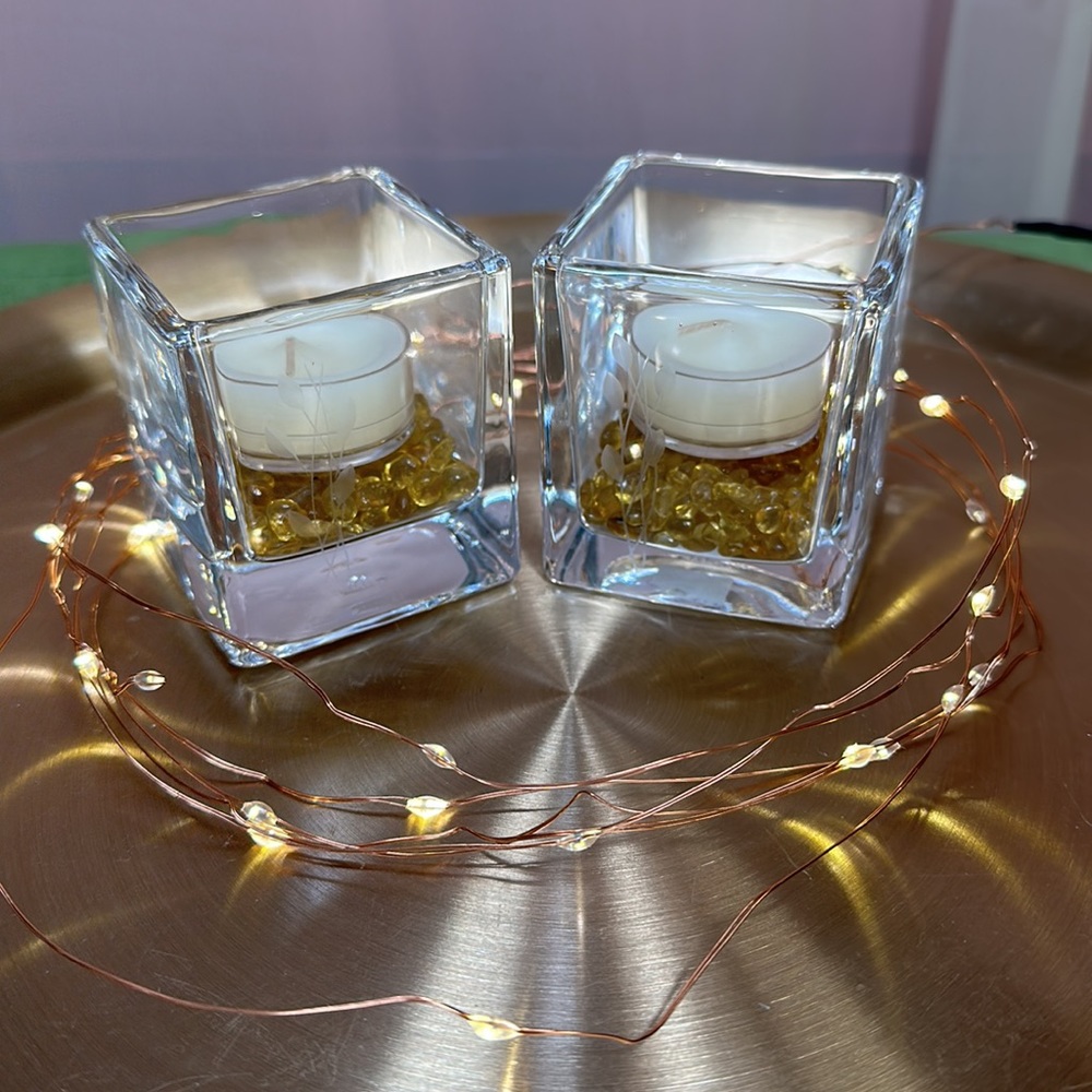 PartyLite Square Vintage Etched Tealight Holders